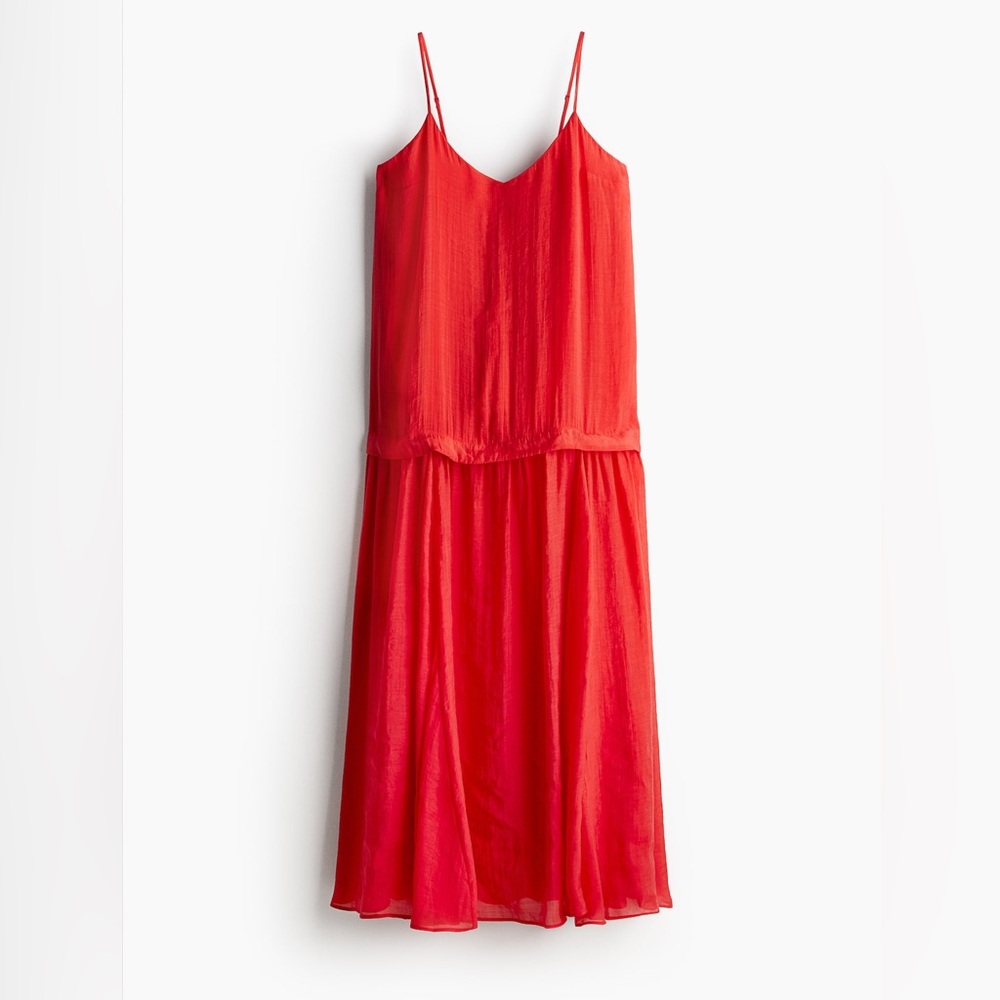 H&M Red Slip Maxi Dress Size XL Flowy Resortwear Coral